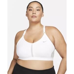 NIKE Women Indy Light Support Padded V-Neck Sports Bra White 3X New